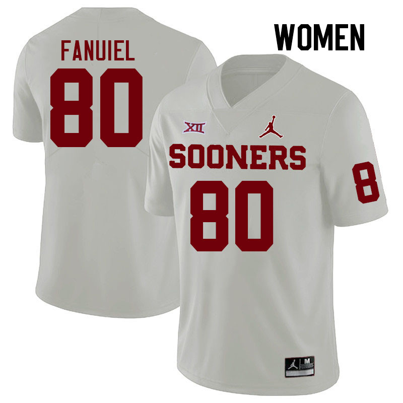 Women #80 Josh Fanuiel Oklahoma Sooners College Football Jerseys Stitched-White - Click Image to Close